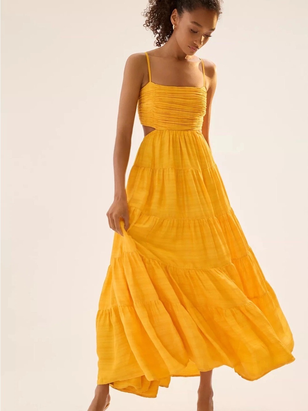 Anthropologie Let me be Golden Yellow Tiered Maxi Dress